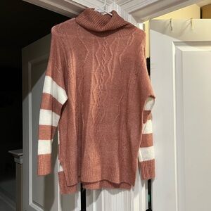 Pink Lily Women's Turtleneck Sweater - Rose and Cream